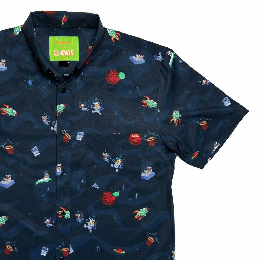 RSVLTS X Ren & Stimpy Space Madness Size Large Mens KUNUFLEX Button Down Shirt